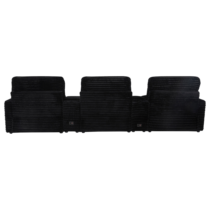Pemberly Row 5-Piece Fabric Power Reclining Home Theater Seating in Black