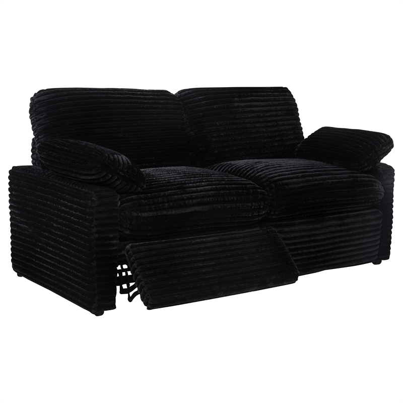 Pemberly Row Modular Upholstery Fabric Corduroy Power Loveseat in Black