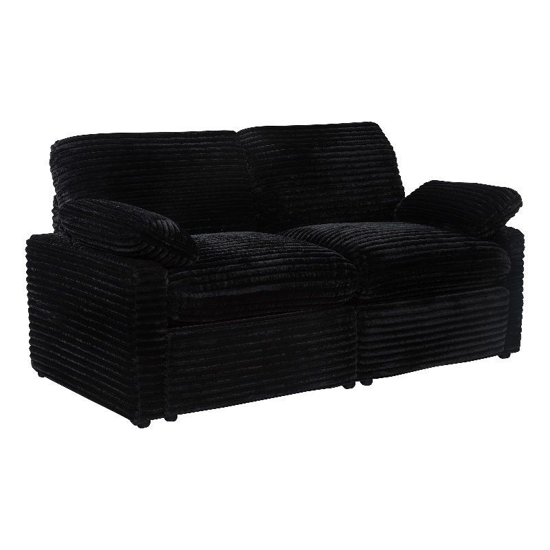 Pemberly Row Modular Upholstery Fabric Corduroy Power Loveseat in Black