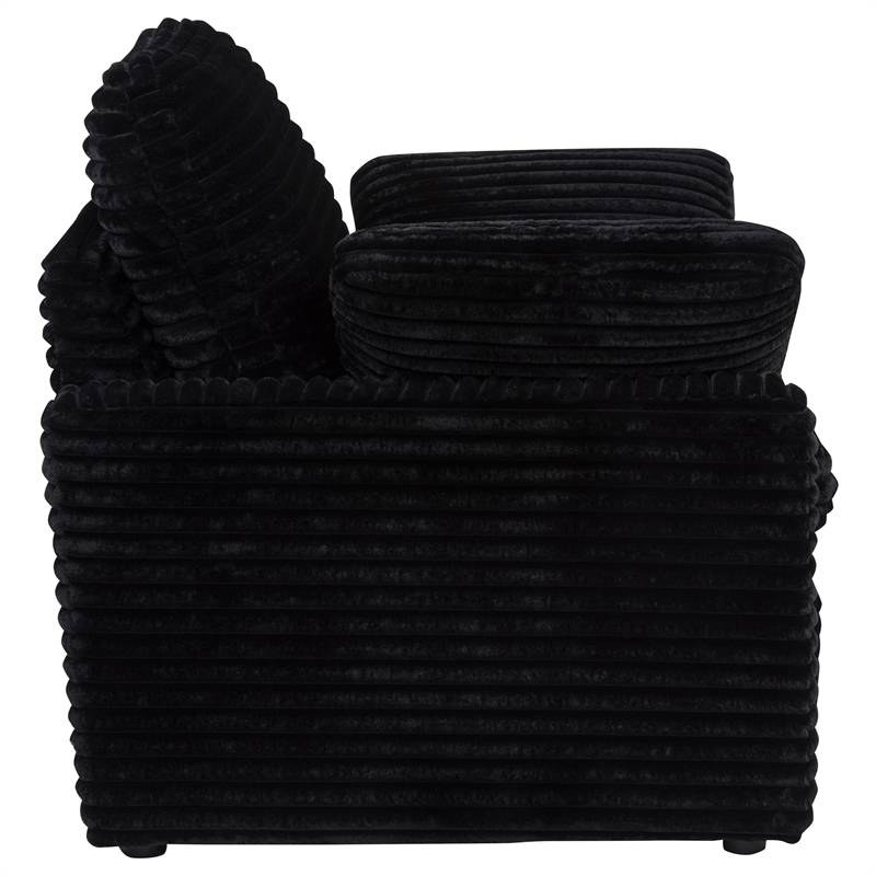 Pemberly Row Upholstery Fabric Corduroy Power Recliner Chair in Black