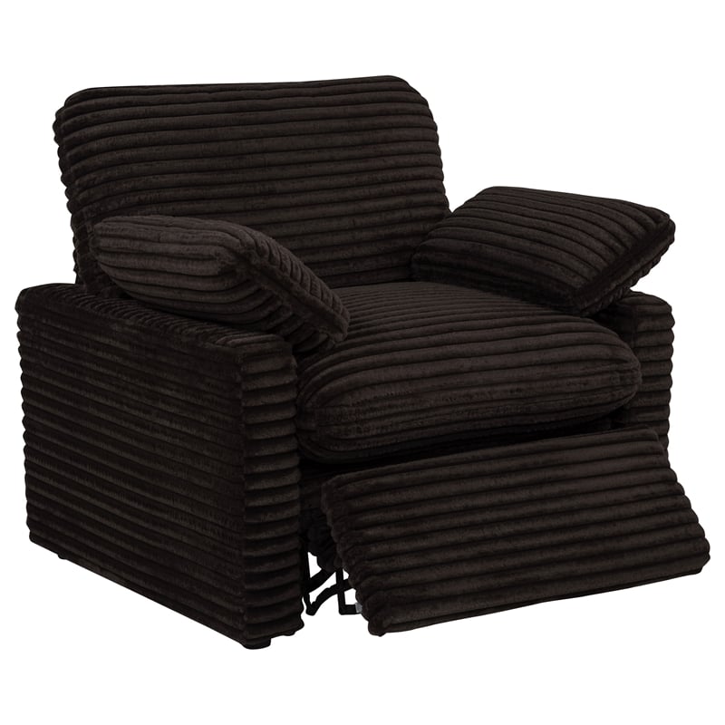 Pemberly Row Upholstery Fabric Corduroy Power Recliner Chair in Brown