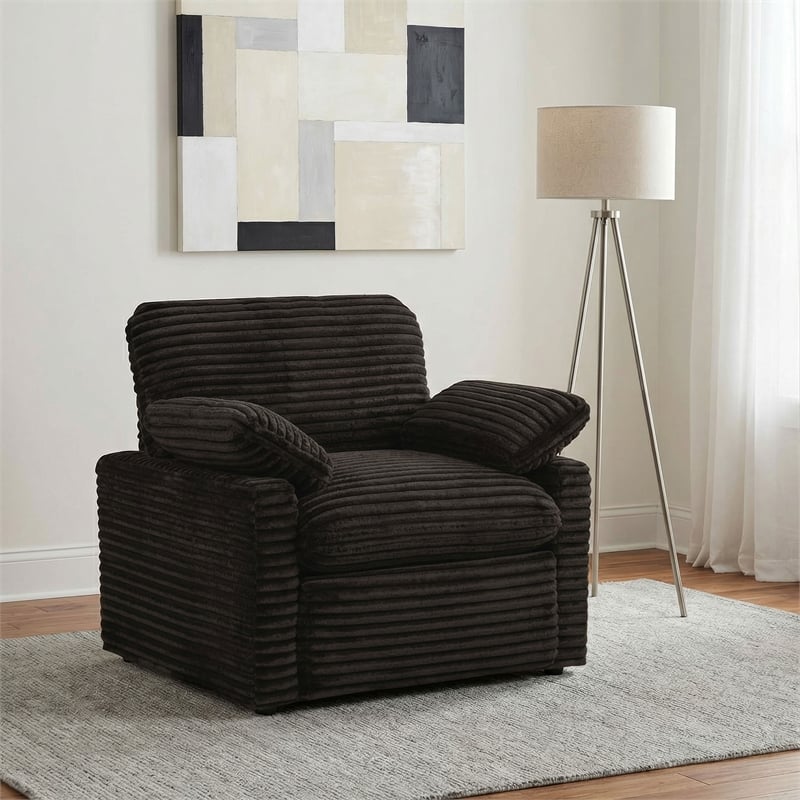 Pemberly Row Upholstery Fabric Corduroy Power Recliner Chair in Brown
