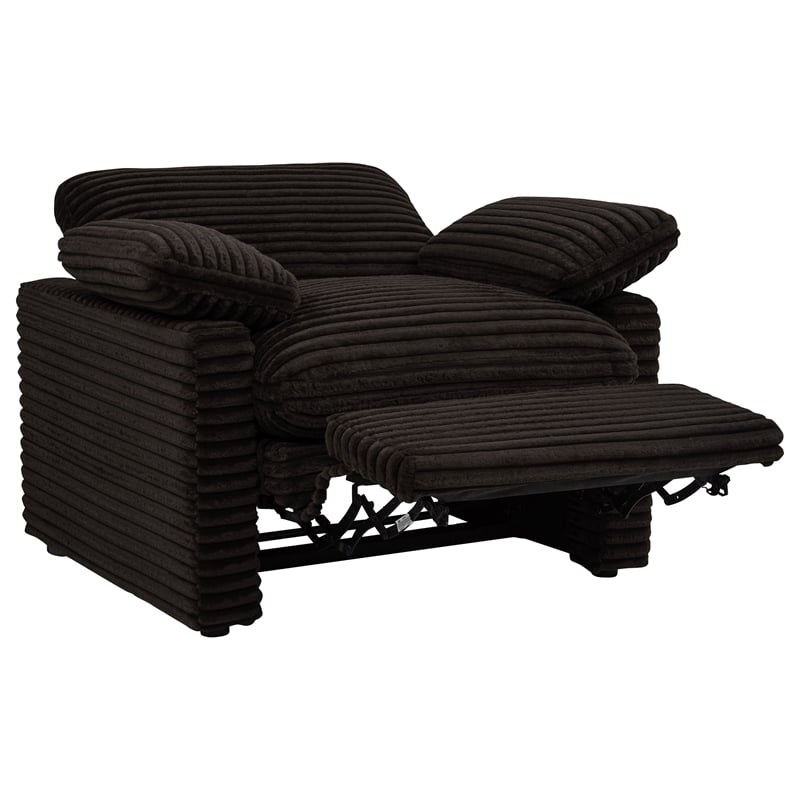 Pemberly Row Upholstery Fabric Corduroy Power Recliner Chair in Brown