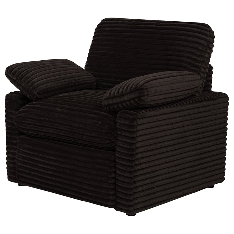 Pemberly Row Upholstery Fabric Corduroy Power Recliner Chair in Brown