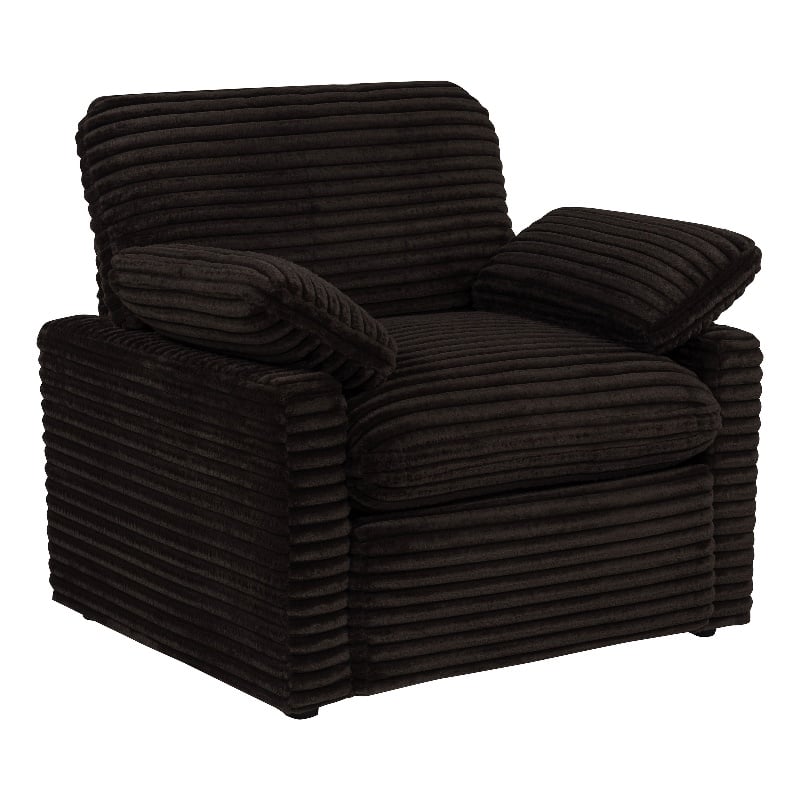 Pemberly Row Upholstery Fabric Corduroy Power Recliner Chair in Brown
