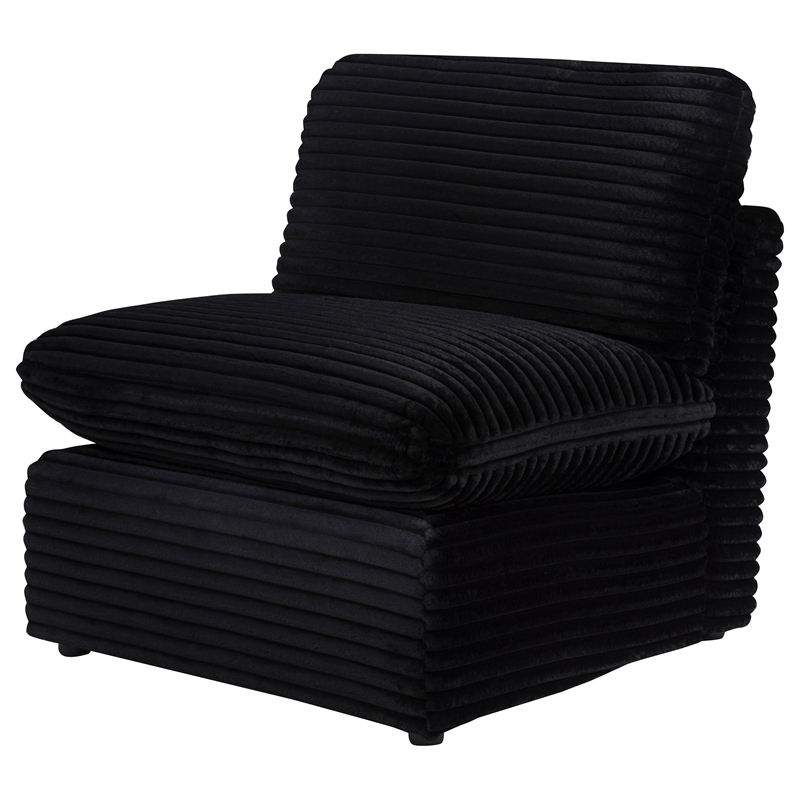 Pemberly Row Modular Upholstery Fabric Corduroy Armless Chair in Black