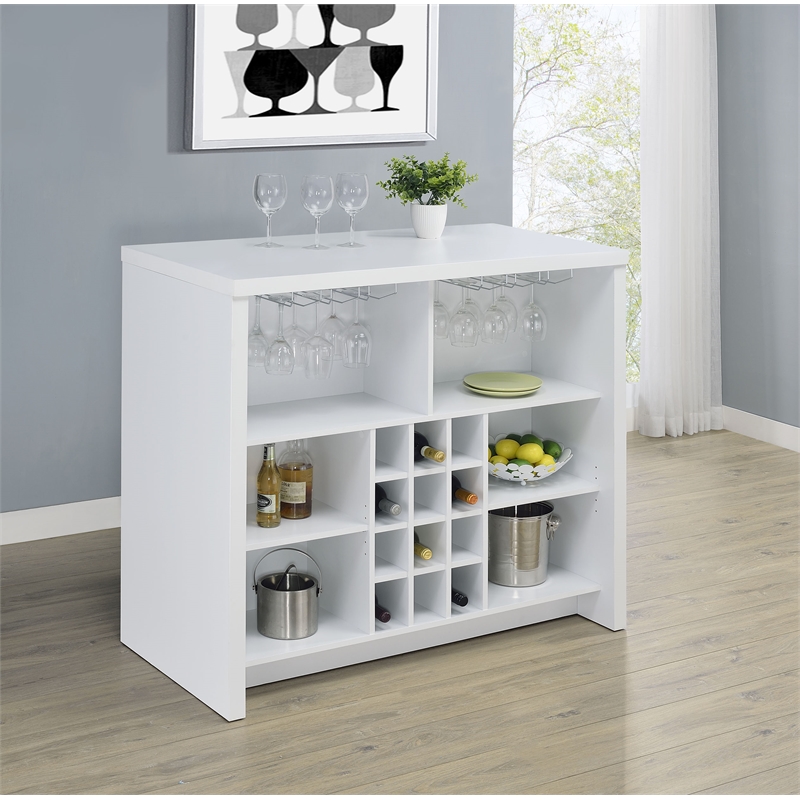 Pemberly Row 12-Bottle Engineered Wood Freestanding Home Bar in White