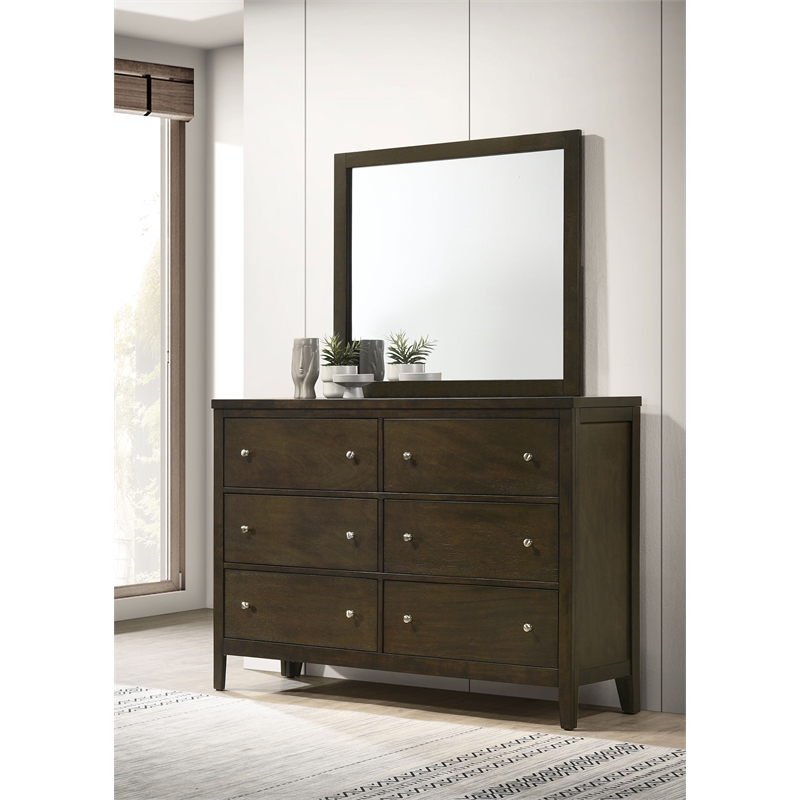 Pemberly Row 6-drawer Rubberwood Dresser and Mirror Set in Dark Cocoa