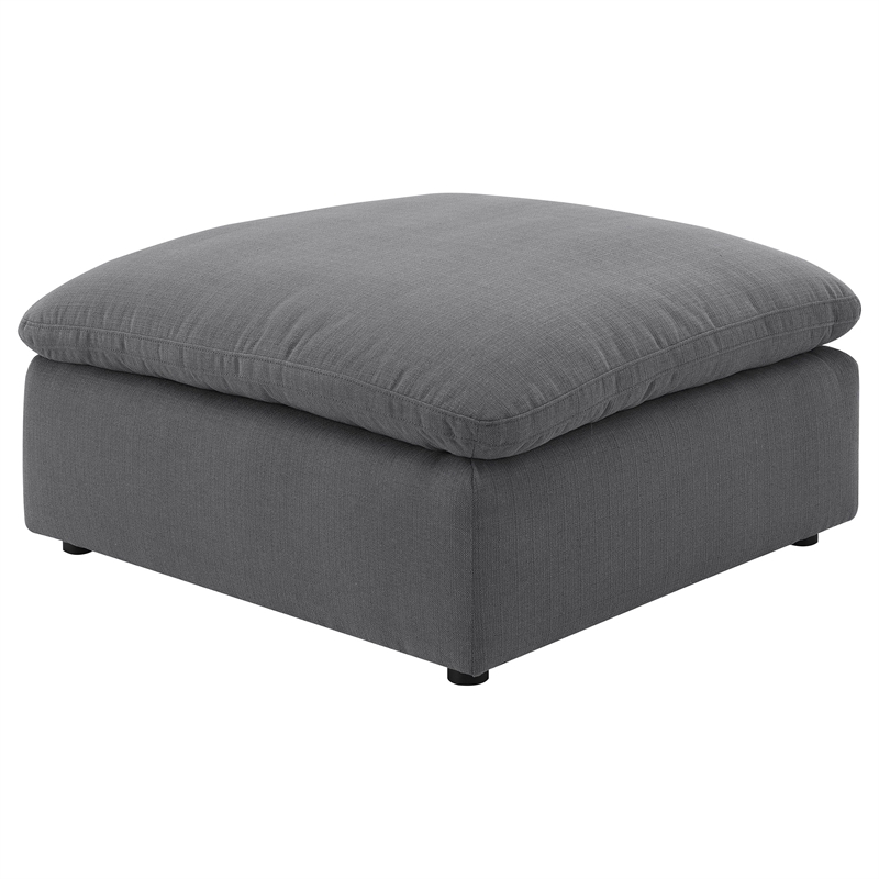 Pemberly Row Square Upholstered Fabric Ottoman with Wood Frame in Charcoal