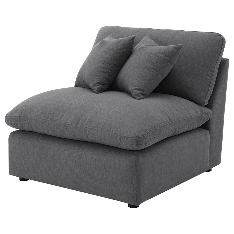 Pemberly Row Upholstered Fabric Armless Chair with Wood Frame in Charcoal