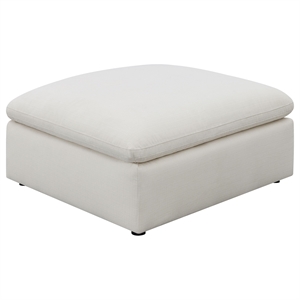Pemberly Row Square Upholstered Fabric Ottoman with Wood Frame in Ivory