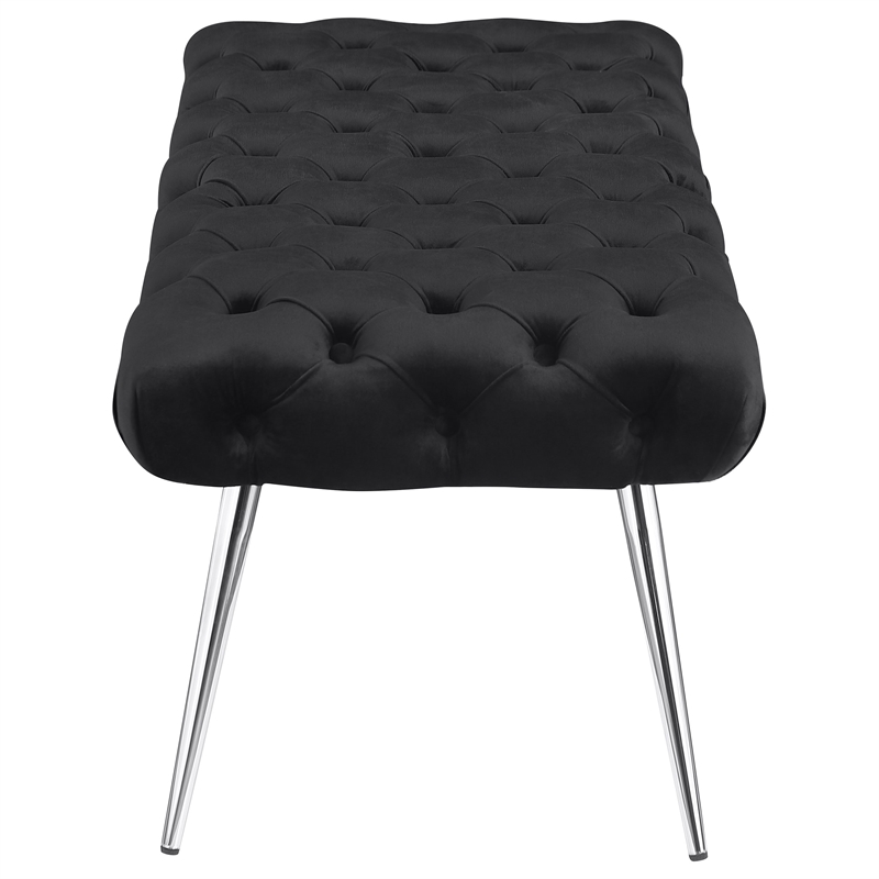 Pemberly Row Upholstered Tufted Bench with Stainless Steel Legs in Black
