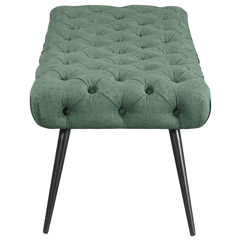 Pemberly Row Upholstered Button-Tufted Bench with Metal Legs in Teal