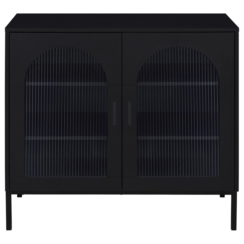 Pemberly Row 2-Door Arched Fluted Glass Accent Cabinet in Black