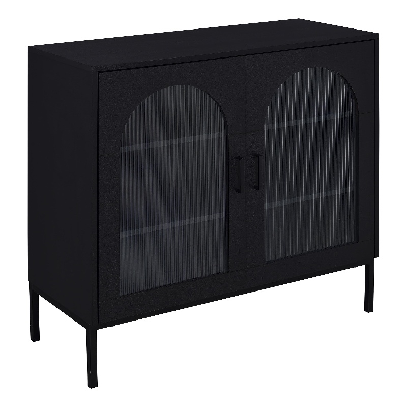Pemberly Row 2-Door Arched Fluted Glass Accent Cabinet in Black