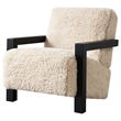 Pemberly Row Faux Fur Upholstered Chair with Solid Wood Arms in Latte