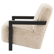 Pemberly Row Faux Fur Upholstered Chair with Solid Wood Arms in Latte