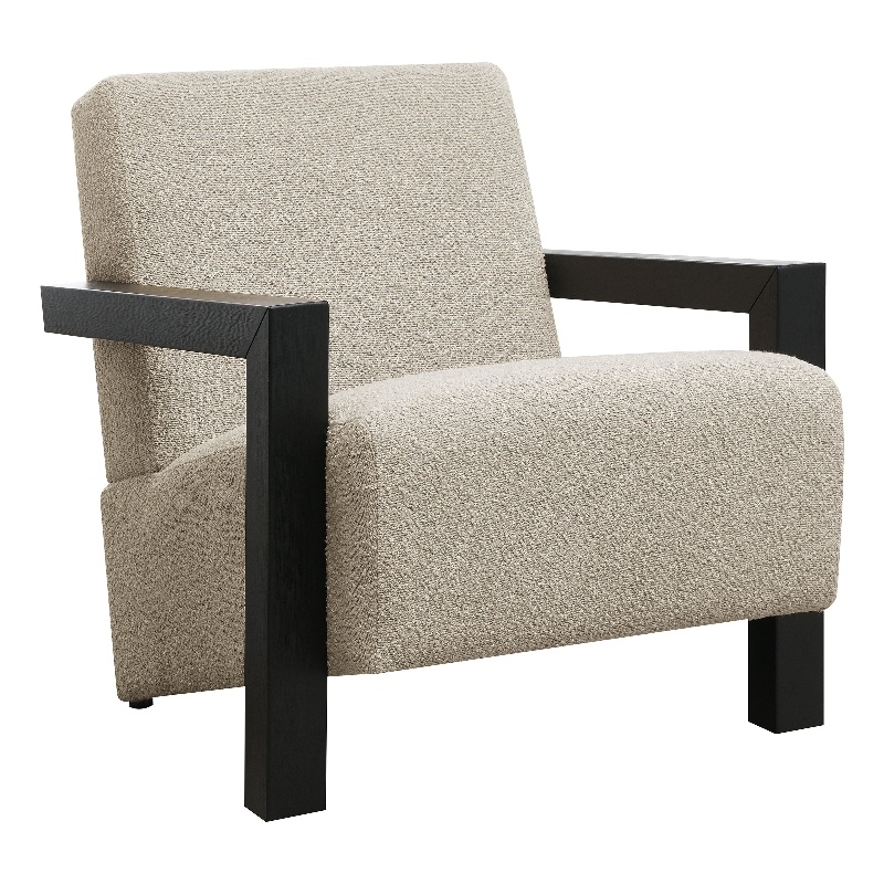 Pemberly Row Boucle Upholstered Accent Arm Chair with Wood Arms in Latte