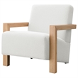 Pemberly Row Boucle Upholstered Accent Arm Chair with Wood Arms in Ivory