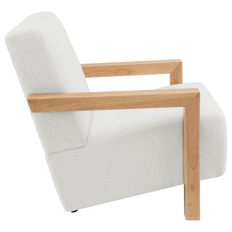 Pemberly Row Boucle Upholstered Accent Arm Chair with Wood Arms in Ivory