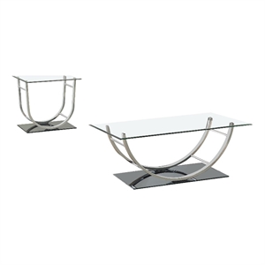 Pemberly Row 2-Piece Glass Top Coffee and End Table Set in Chrome