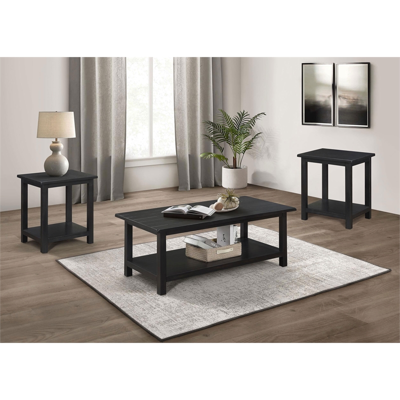 Pemberly Row 3-Piece Coffee and End Table Set in Distressed Java
