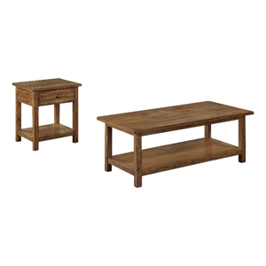 Pemberly Row 2-Piece Coffee and 1-Drawer End Table Set in Distressed Brown