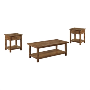 Pemberly Row 3-Piece Coffee and 1-Drawer End Table Set in Distressed Brown
