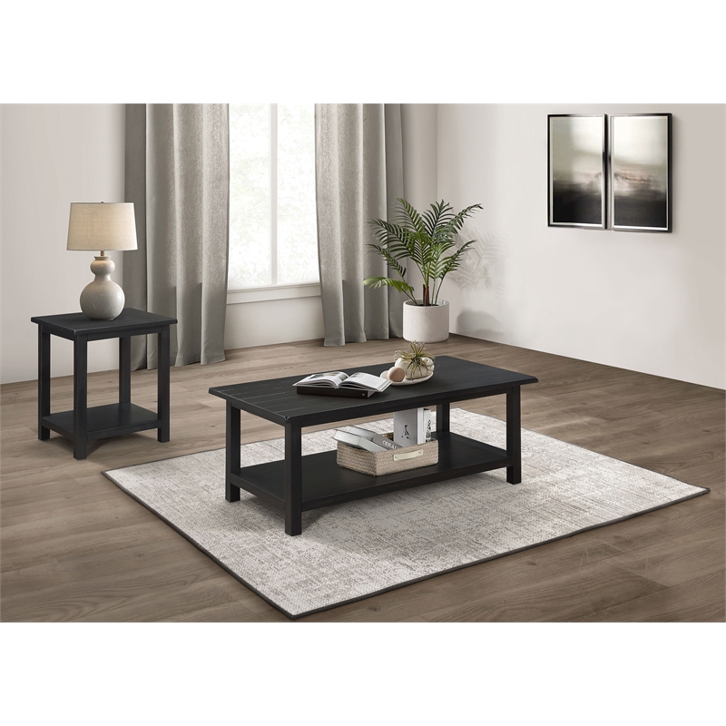 Pemberly Row 2-piece Coffee and End Table Set in Distressed Java