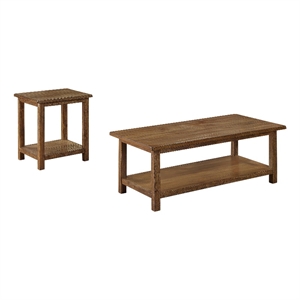 Pemberly Row 2-piece Coffee and End Table Set in Distressed Brown