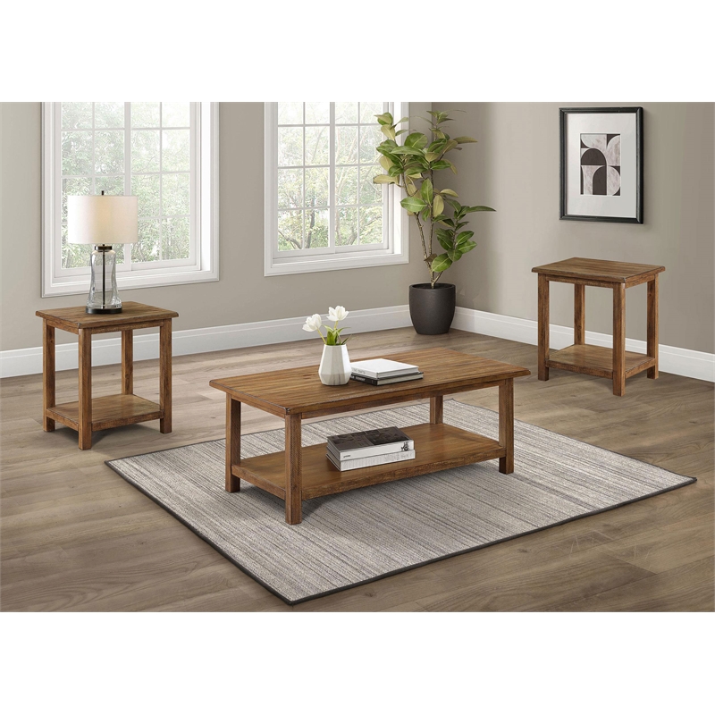 Pemberly Row 3-piece Coffee and End Table Set in Distressed Brown