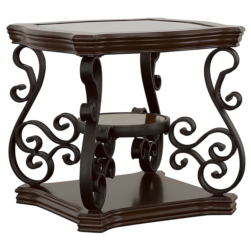 Pemberly Row 2-piece Glass Top Coffee and End Table Set in Dark Merlot