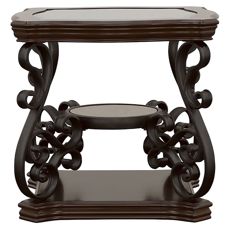 Pemberly Row 2-piece Glass Top Coffee and End Table Set in Dark Merlot