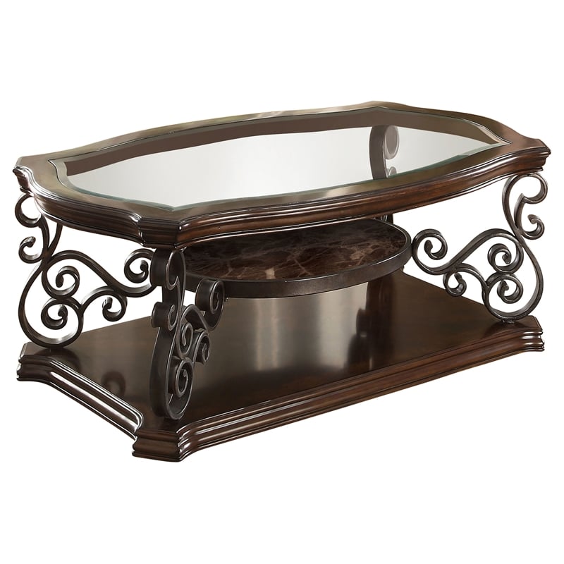 Pemberly Row 2-piece Glass Top Coffee and End Table Set in Dark Merlot