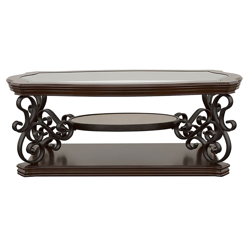 Pemberly Row 2-piece Glass Top Coffee and End Table Set in Dark Merlot