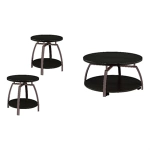 Pemberly Row 3-piece Round Coffee and End Table Set in Dark Charcoal