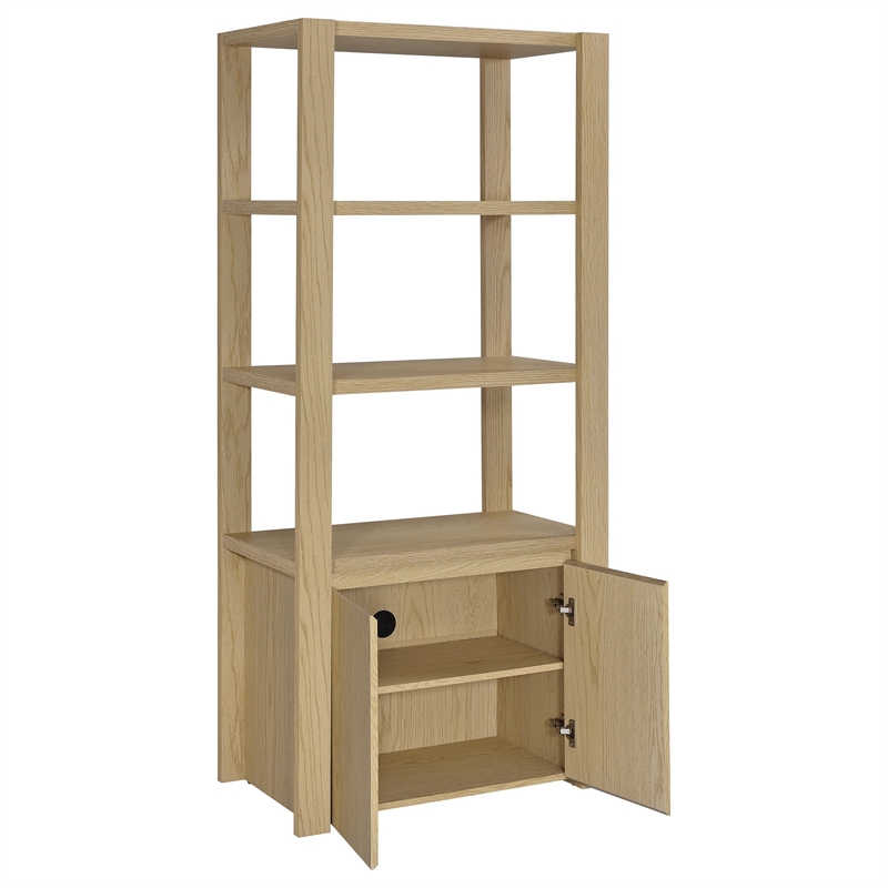 Pemberly Row 3-shelf Engineered Wood Media Tower Tall Cabinet in Light Oak