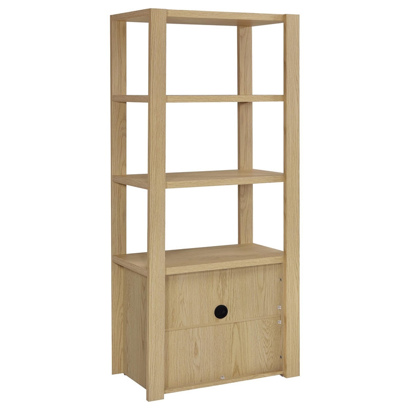 Pemberly Row 3-shelf Engineered Wood Media Tower Tall Cabinet in Light Oak