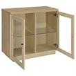 Pemberly Row 2-door Glass Front Engineered Wood Accent Cabinet in Light Oak