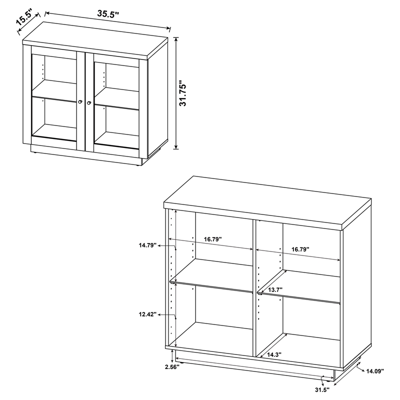 Pemberly Row 2-door Glass Front Engineered Wood Accent Cabinet in Light Oak