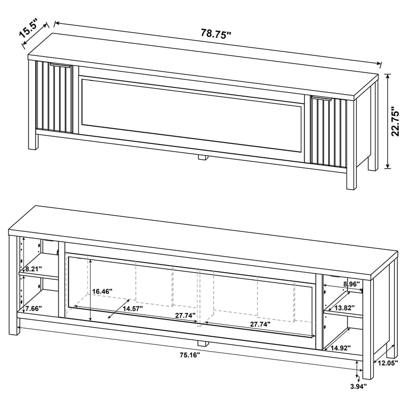 Pemberly Row 79-inch Engineered Wood TV Stand Fireplace in Dark Pine