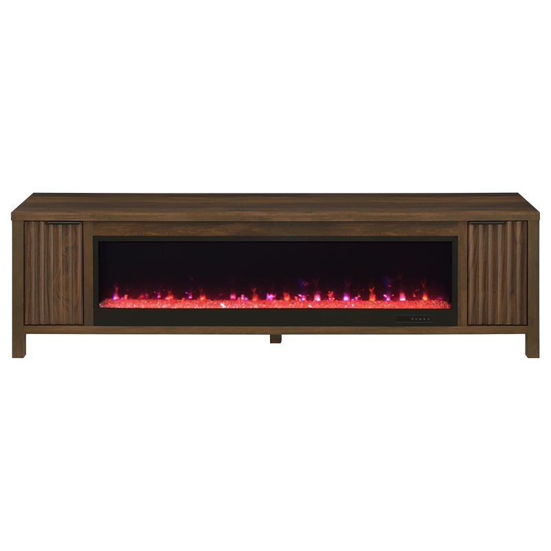 Pemberly Row 79-inch Engineered Wood TV Stand Fireplace in Dark Pine