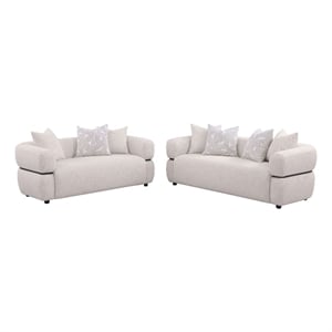 Pemberly Row 2-piece Fabric Upholstered Round Arm Sofa Set in Beige
