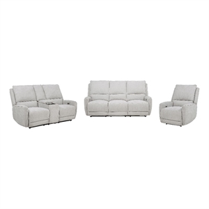 Pemberly Row 3-piece Chenille Fabric Power Reclining Sofa Set in Dove Gray