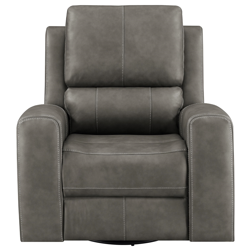 Pemberly Row Faux Leather Triple Power Swivel Glider Recliner in Charcoal