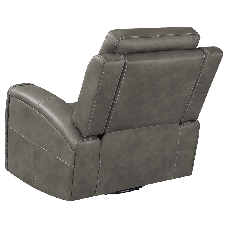 Pemberly Row Faux Leather Triple Power Swivel Glider Recliner in Charcoal