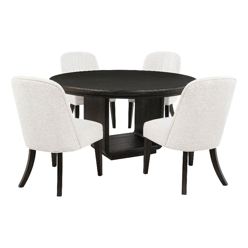 Pemberly Row 5-Piece Round Wood Dining Set in Cream/Burnished Black