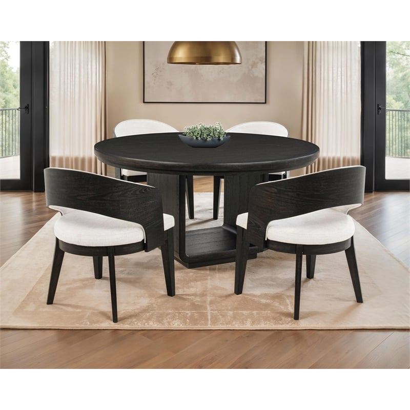 Pemberly Row 5-Piece Round Wood Dining Set in Burnished Black/Cream