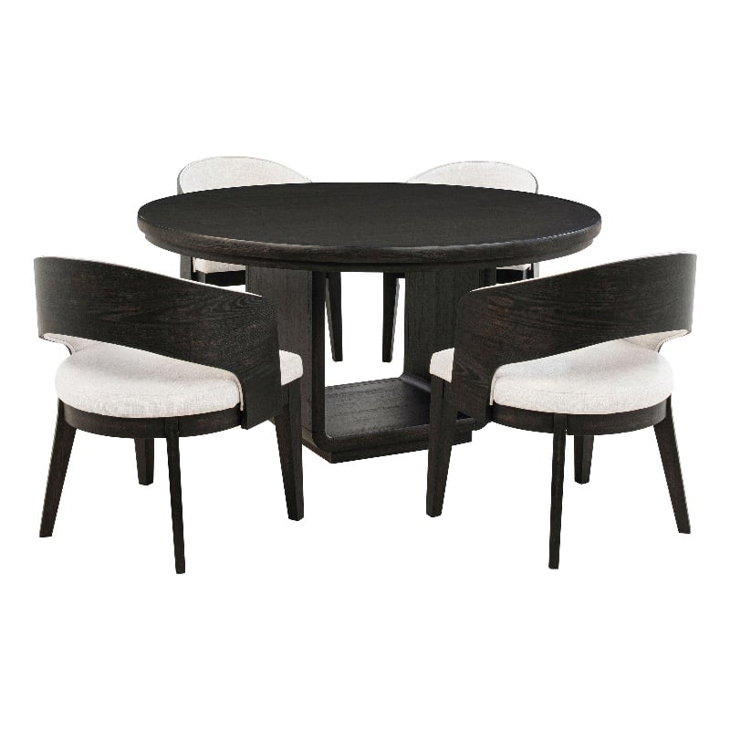 Pemberly Row 5-Piece Round Wood Dining Set in Burnished Black/Cream