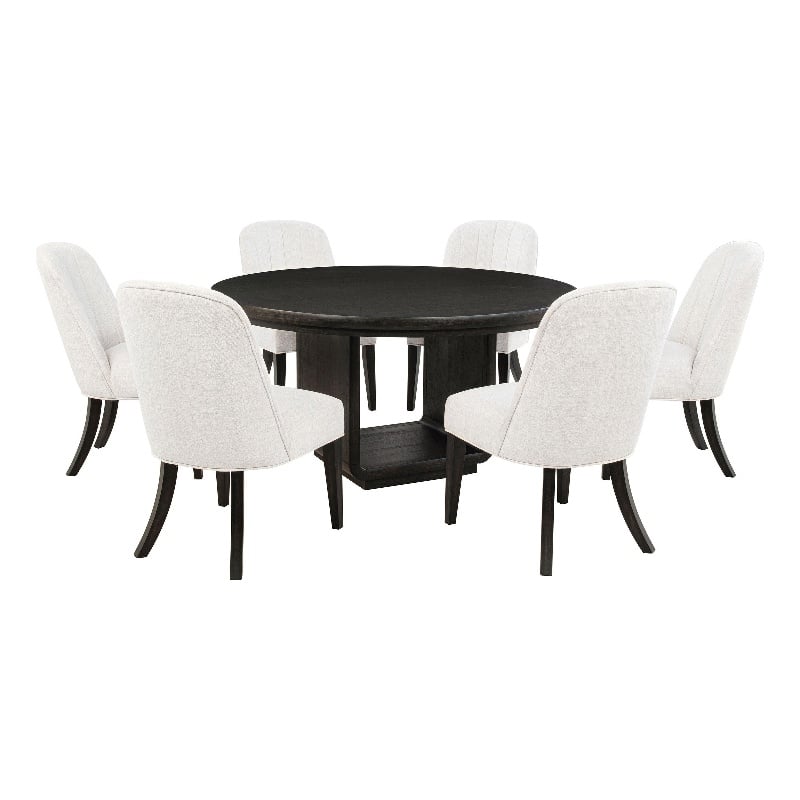 Pemberly Row 7-Piece Round Wood Dining Set in Cream/Burnished Black